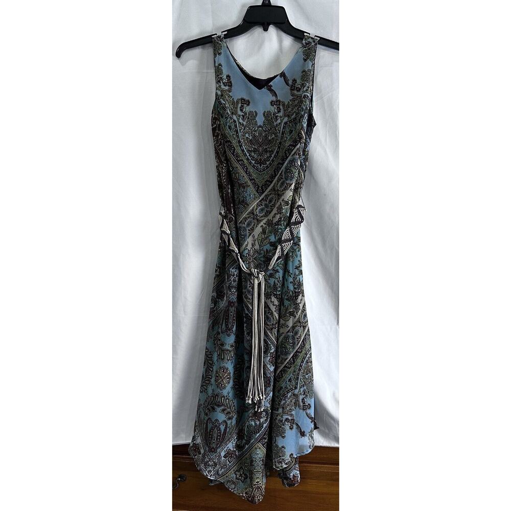 Kari New York Lined Hankerchief Hem Dress Paisley Print /Belted Size 10 - Picture 6 of 16